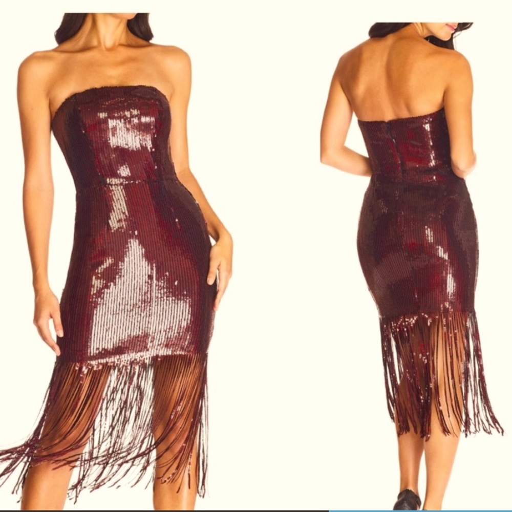 Strapless Black high low sequins dress